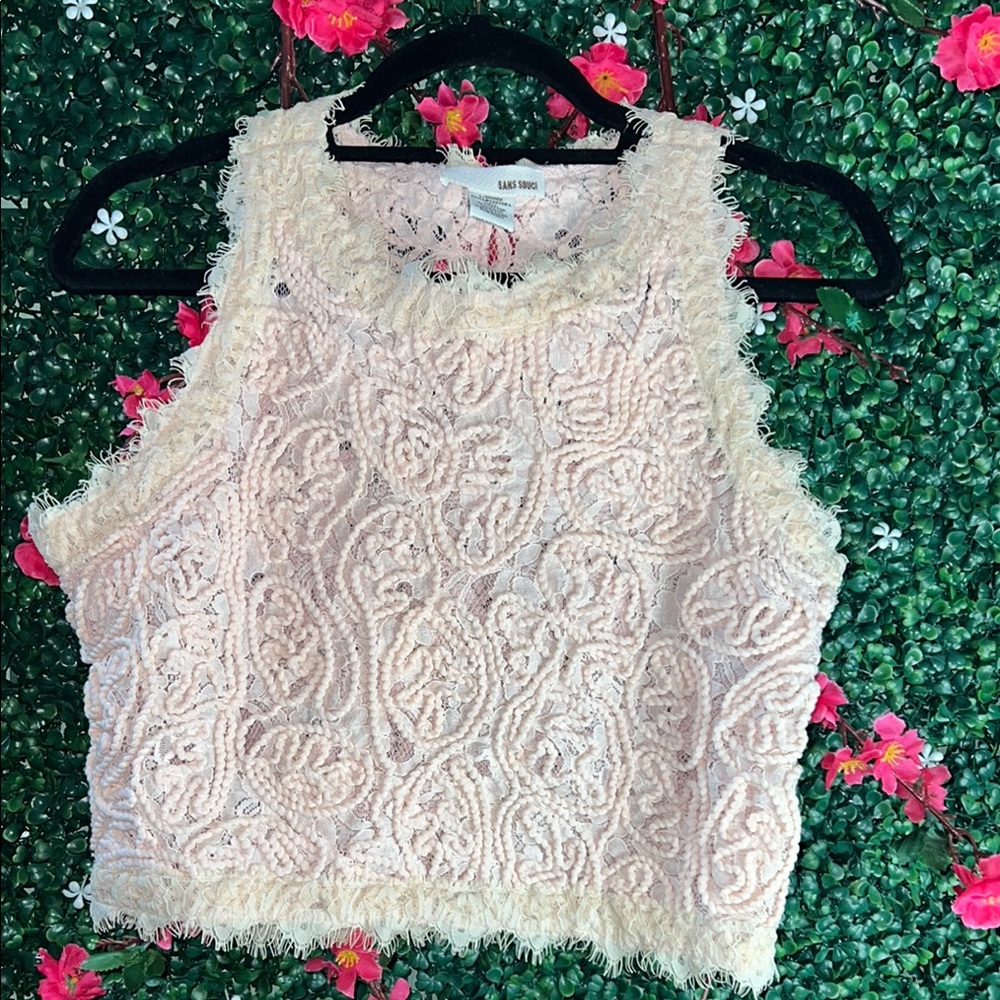 Elegant Cream Lace Sleeveless Top